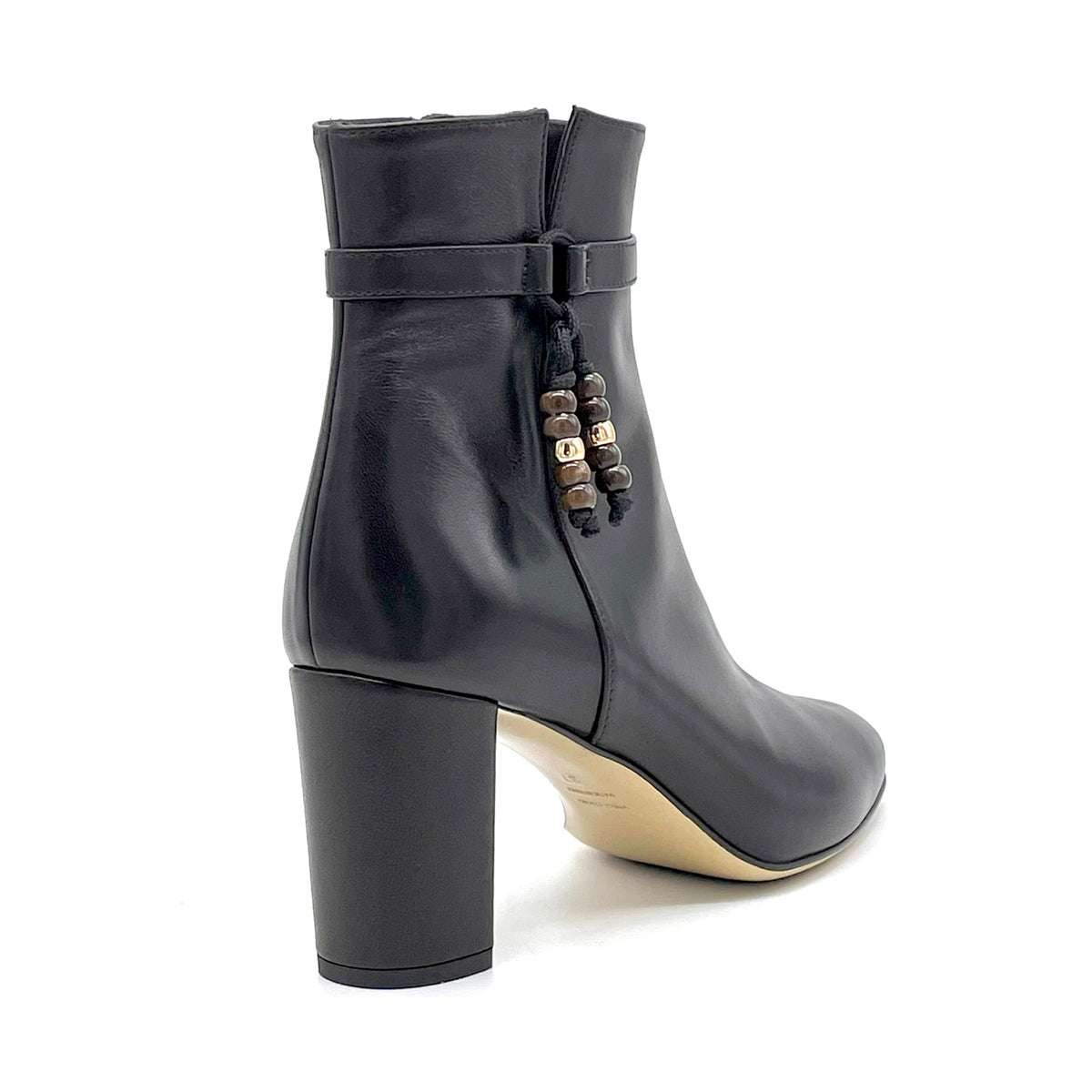 Black leather ankleboots with beaded accessories – Cod.56536